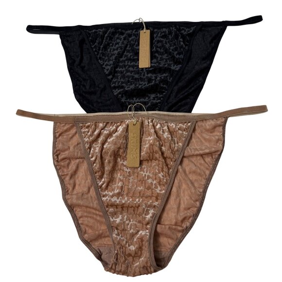 SKIMS Burnout Velvet String Bikini Brief Lot of 2 Sienna Onyx 2X - Picture 1 of 9